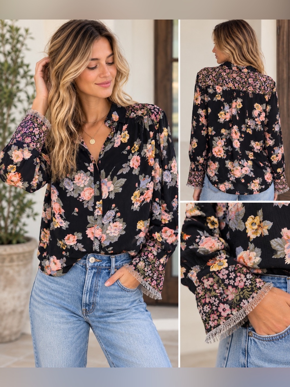 Free People Hold On To Me Floral Button-Down Blouse Size Small